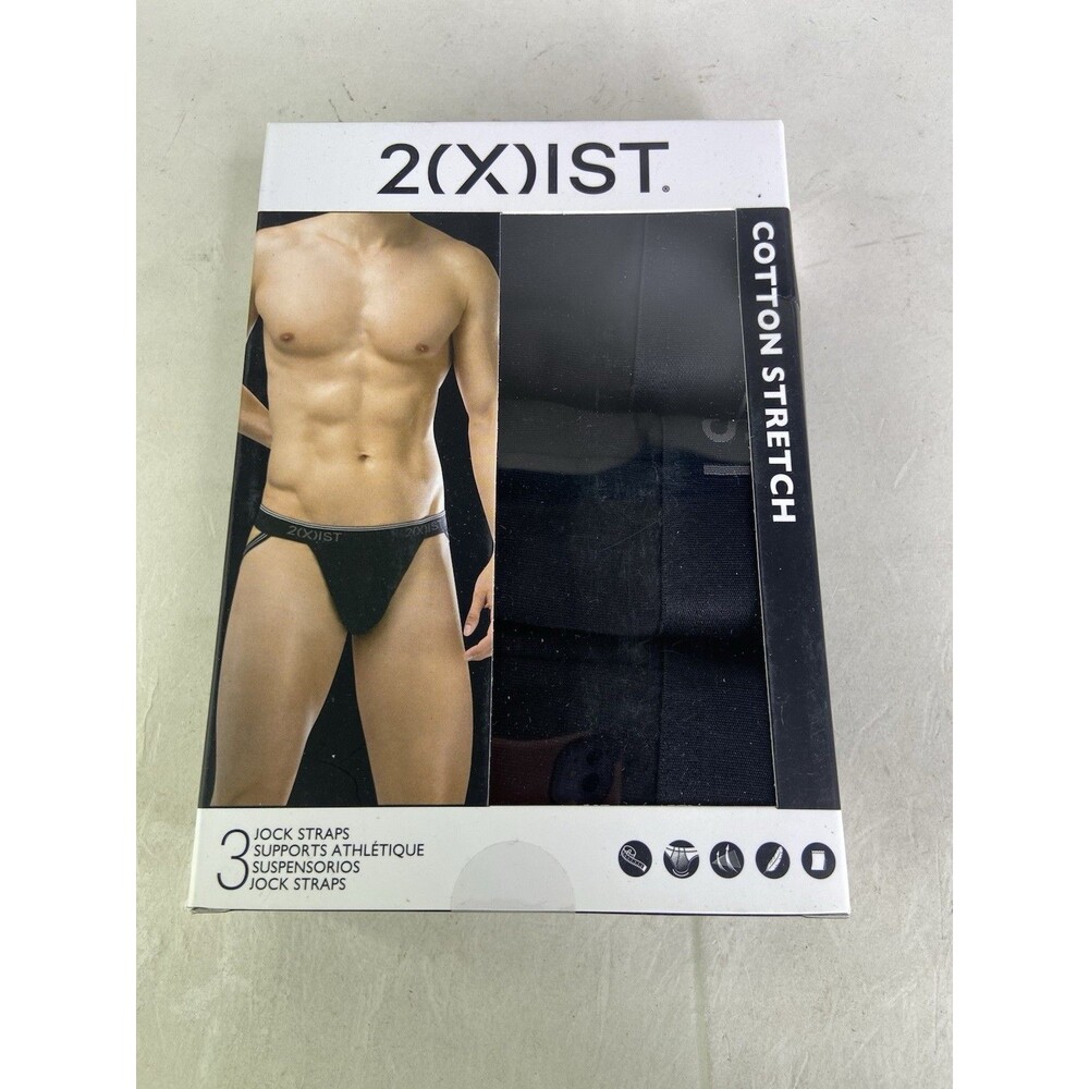 2xist Cotton Stretch 3 Pack Jock Strap Jockstraps Black Underwear Mens Size S